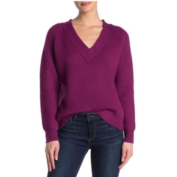 FRNCH V-Neck Rib Knit Pullover Sweater - Picture 1 of 1